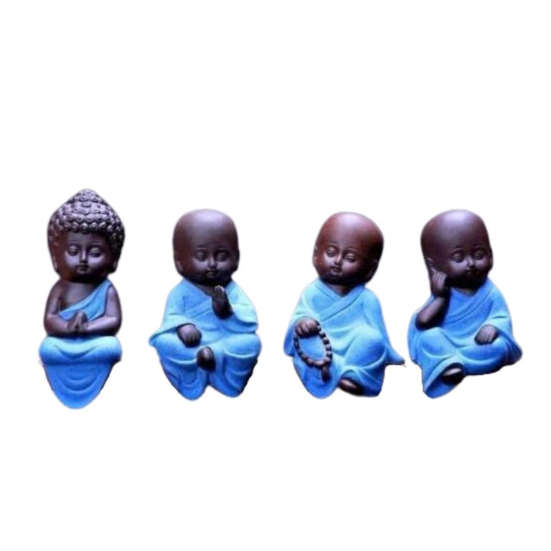 Garden mile Mini Sitting Lucky Buddha Ornaments Set of 4 Feng Shui Meditation Home Decor Buddha Statues And Figurines Garden Ornaments Waterproof And Heatproof Indoor Or Outdoor Decor Ornament