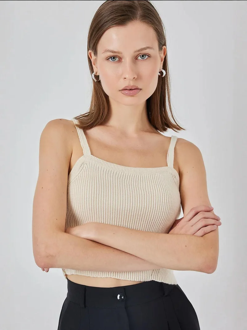 BIG DART BDART Square Collar Ribbed Knit Crop Top