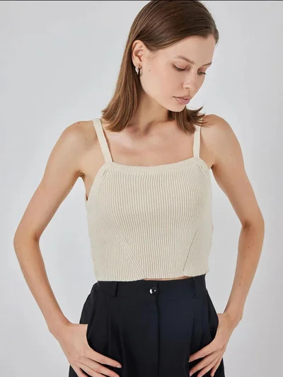 BIG DART BDART Square Collar Ribbed Knit Crop Top