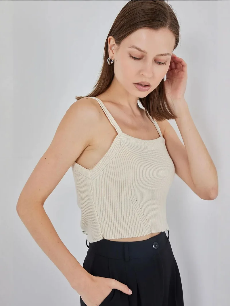 BIG DART BDART Square Collar Ribbed Knit Crop Top