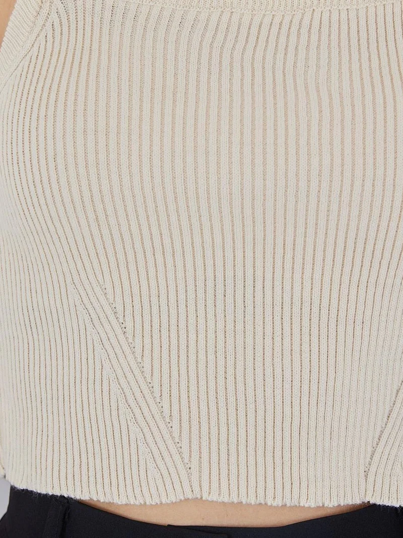 BIG DART BDART Square Collar Ribbed Knit Crop Top