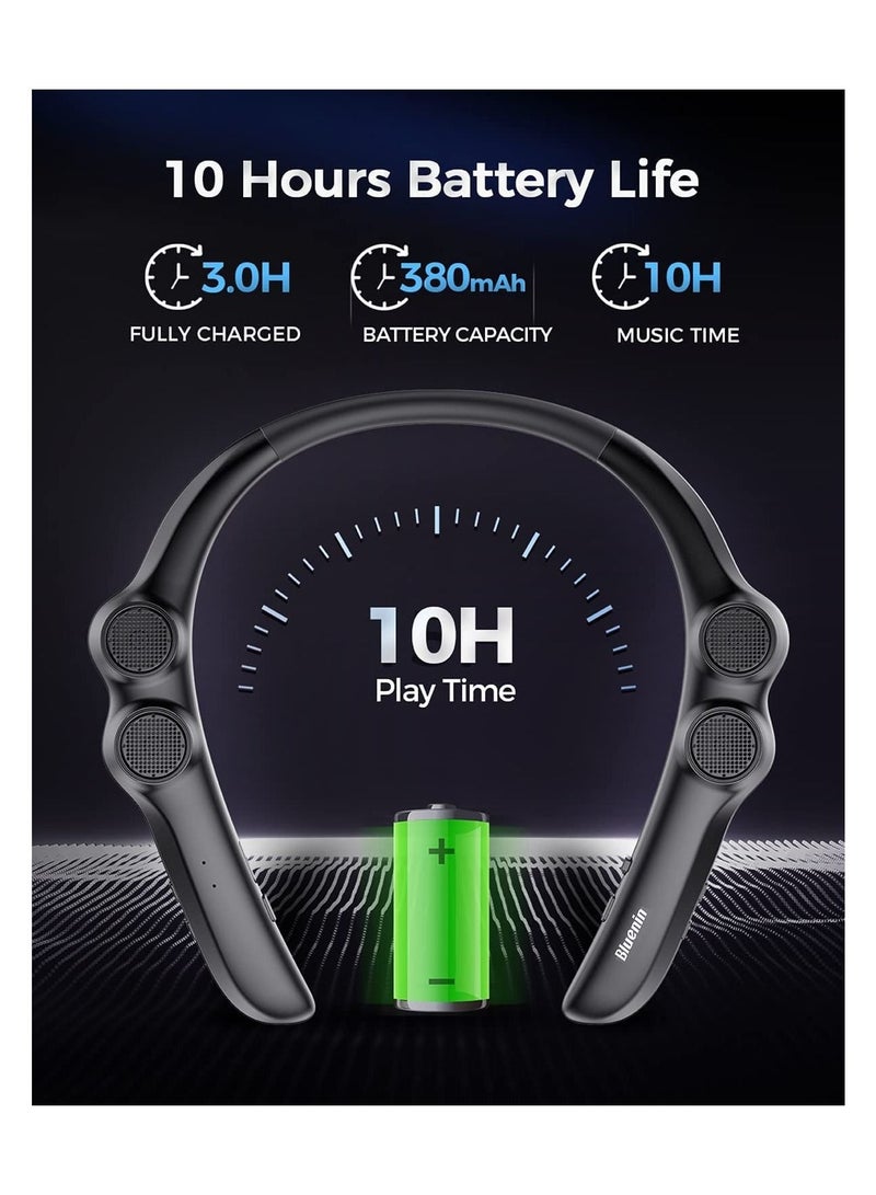 Captaintech Portable Neckband Bluetooth Speakers，Portable Bluetooth Speakers Wearable Wireless Speaker  3D Surround Sound Stereo Personal Sport Speaker with Mic for Home and Outdoor (Black) - Image 3