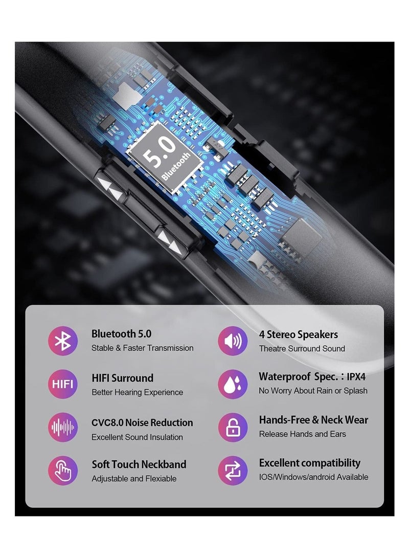 Captaintech Portable Neckband Bluetooth Speakers，Portable Bluetooth Speakers Wearable Wireless Speaker  3D Surround Sound Stereo Personal Sport Speaker with Mic for Home and Outdoor (Black) - Image 4