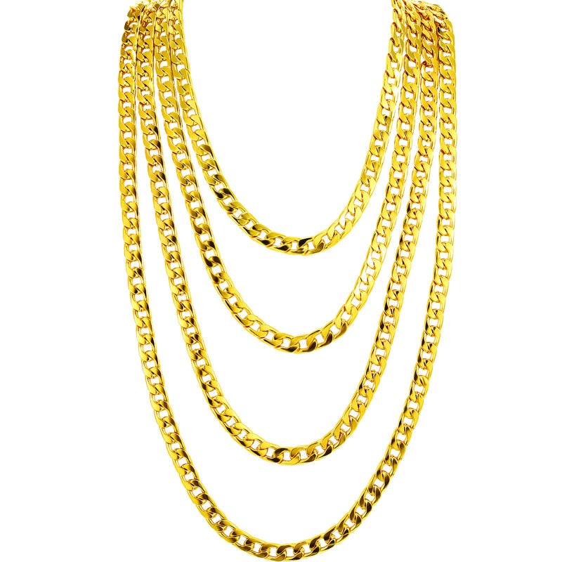 Gejoy 4 Pieces Fake Gold Chains Stainless Steel Chunky Necklace Faux 80s, 90s Gold Chain for Hip Hop Rapper Party Favors, 8 mm 24 Inch Long - Image 1