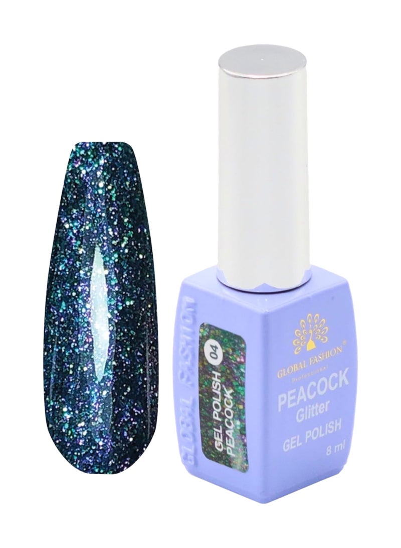 GLOBAL FASHION Professional Peacock Glitter Gel Polish 8Ml  Long-Lasting Manicure  (Color 04)  - Image 1