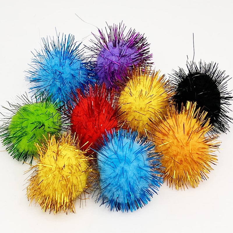 MYYZMY 24 Pcs Cat Ball Toys, 1.8 Inch Sparkle Ball, Tinsel Glitter Pom Pom Cat's Favorite Toys, Random Color - Image 5