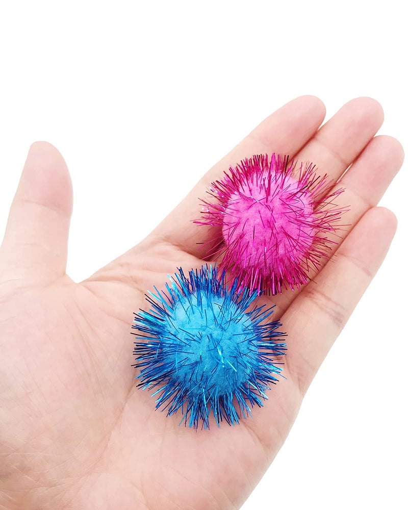 MYYZMY 24 Pcs Cat Ball Toys, 1.8 Inch Sparkle Ball, Tinsel Glitter Pom Pom Cat's Favorite Toys, Random Color - Image 3