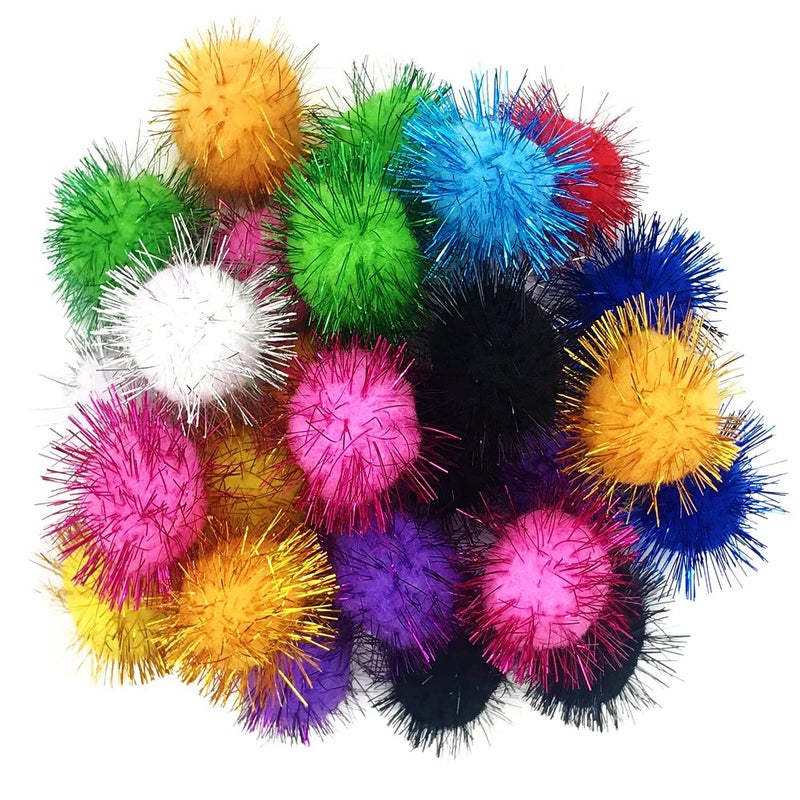 MYYZMY 24 Pcs Cat Ball Toys, 1.8 Inch Sparkle Ball, Tinsel Glitter Pom Pom Cat's Favorite Toys, Random Color - Image 4
