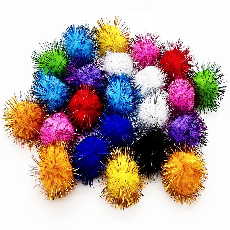 MYYZMY 24 Pcs Cat Ball Toys, 1.8 Inch Sparkle Ball, Tinsel Glitter Pom Pom Cat's Favorite Toys, Random Color - Image 1