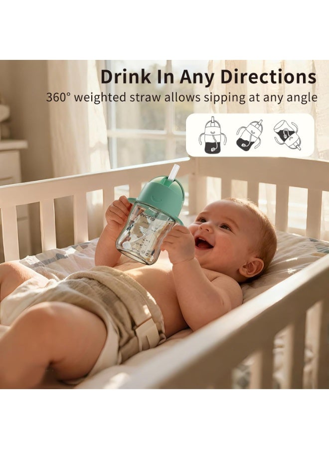 Evorie Tritan Weighted Straw Sippy Cup with Handles for Baby and Toddlers, Spill Proof Baby Water Bottle with Straw for 6 months and up, 7 Oz, Infant Training Water Bottle (Mint) - Image 3