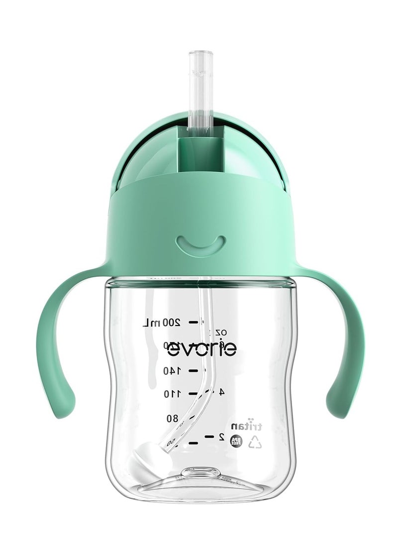 Evorie Tritan Weighted Straw Sippy Cup with Handles for Baby and Toddlers, Spill Proof Baby Water Bottle with Straw for 6 months and up, 7 Oz, Infant Training Water Bottle (Mint) - Image 1