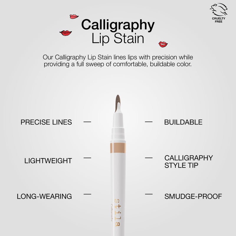 stila Calligraphy Lip Stain, Long-Lasting Tint, Moisturizing, Transfer-Proof, Lightweight, Sheer Buildable Color, Fades to a Natural Wash of Color, Hillary, .22 Fl. Oz. - Image 3