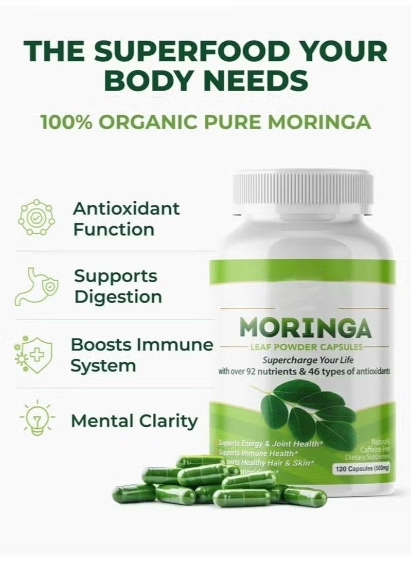 Moringa 60 Capsules, Organic Single-Origin Moringa Leaf Capsules, 500mg, Nutrient-Dense Superfood, Boosts Energy, Metabolism and Immunity, Non-GMO, Vegan​ - Image 4