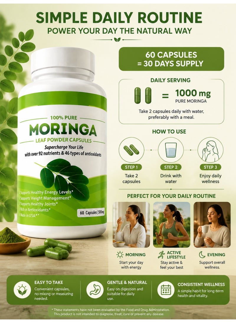 Moringa 60 Capsules, Organic Single-Origin Moringa Leaf Capsules, 500mg, Nutrient-Dense Superfood, Boosts Energy, Metabolism and Immunity, Non-GMO, Vegan​ - Image 5