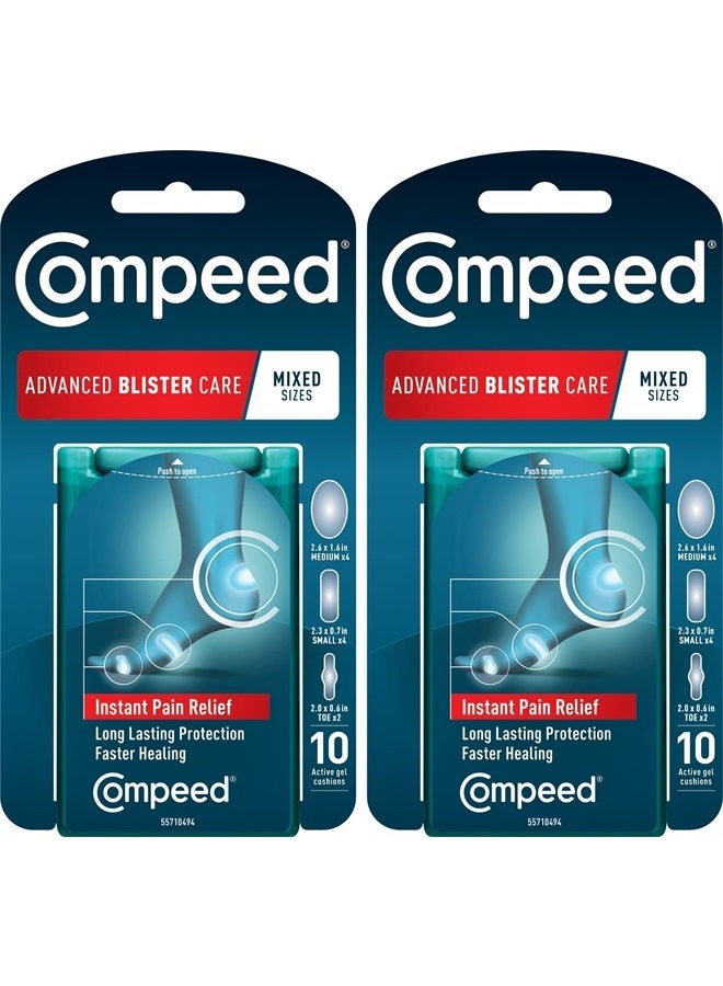 Compeed Advanced Blister Care 10 Count Mixed Sizes Pads (2 Packs), Hydrocolloid Bandages, Heel Patches, Blister on Foot, Blister Prevention & Treatment, Waterproof Cushions, Packaging May Vary - Image 1