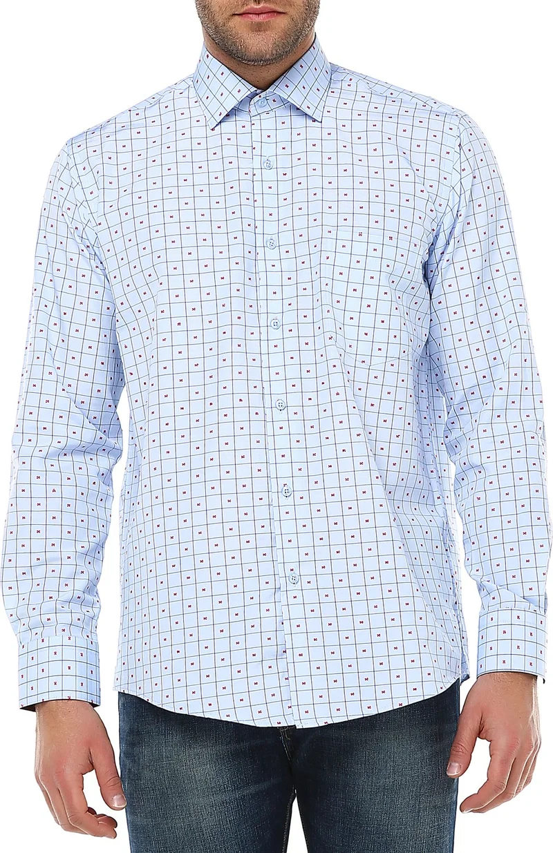 Varetta Men's Blue Pocket Long Sleeve Checkered Shirt