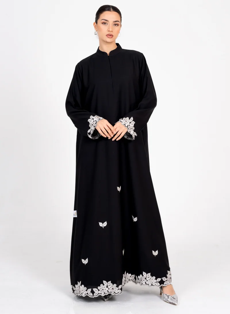 Rosette Abaya Abaya with Embroidery Silver style