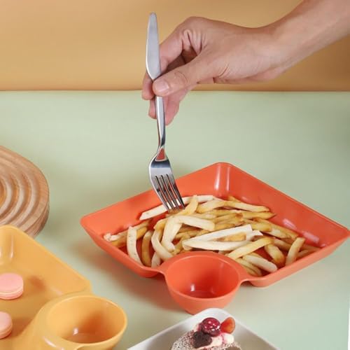 DLEST 6 Pcs Plastic Platters Set, Dumpling Plate/Tray with Round Dip Part, Divided Snack Serving Dishes for Serving Nachos, Momos, Snacks and Kebabs, Reusable and BPA-Free (6 Mix - 400 Gram) - Image 4