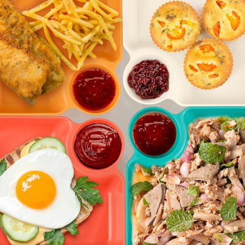 DLEST 6 Pcs Plastic Platters Set, Dumpling Plate/Tray with Round Dip Part, Divided Snack Serving Dishes for Serving Nachos, Momos, Snacks and Kebabs, Reusable and BPA-Free (6 Mix - 400 Gram) - Image 5