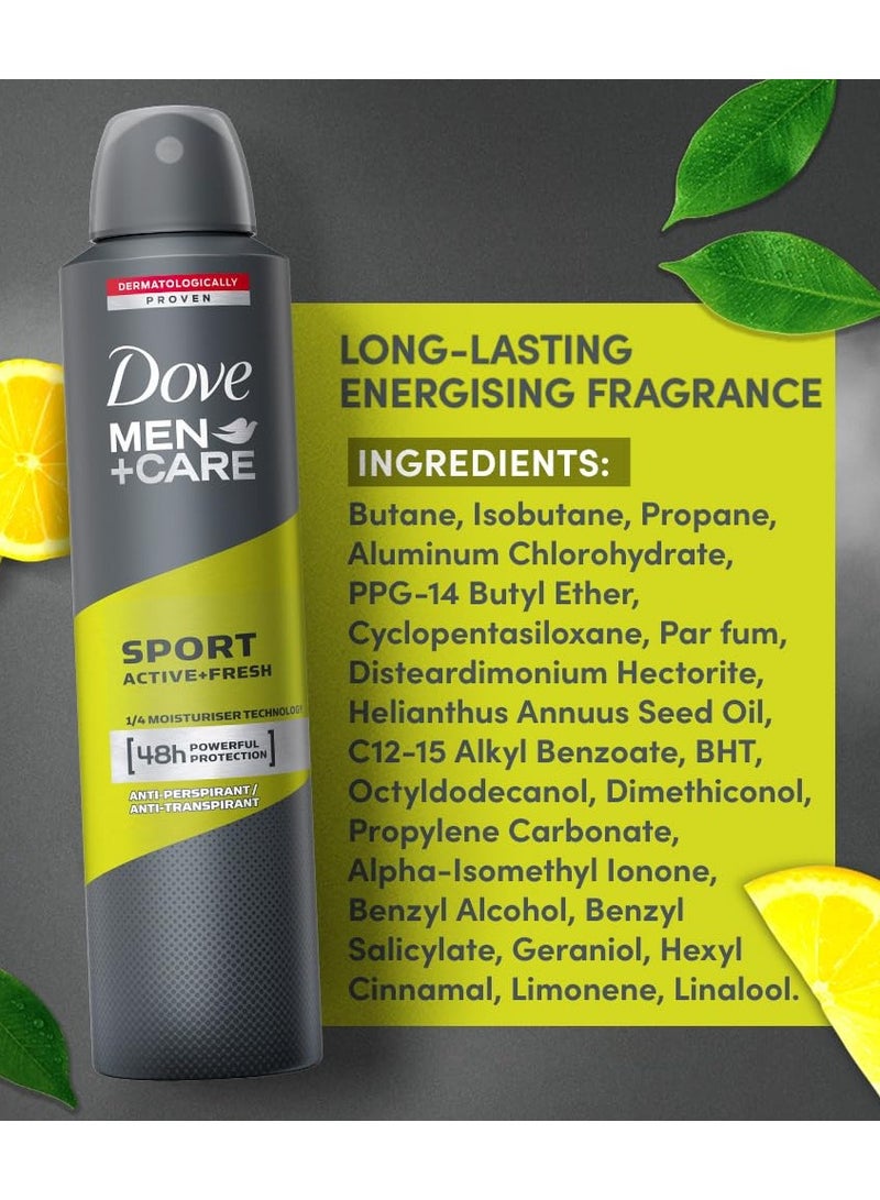 دوف بخاخ حماية قوية من سبورت أكتيف فريش للرجال + كير، 48 ساعة، 3 × 250 مل - Image 4