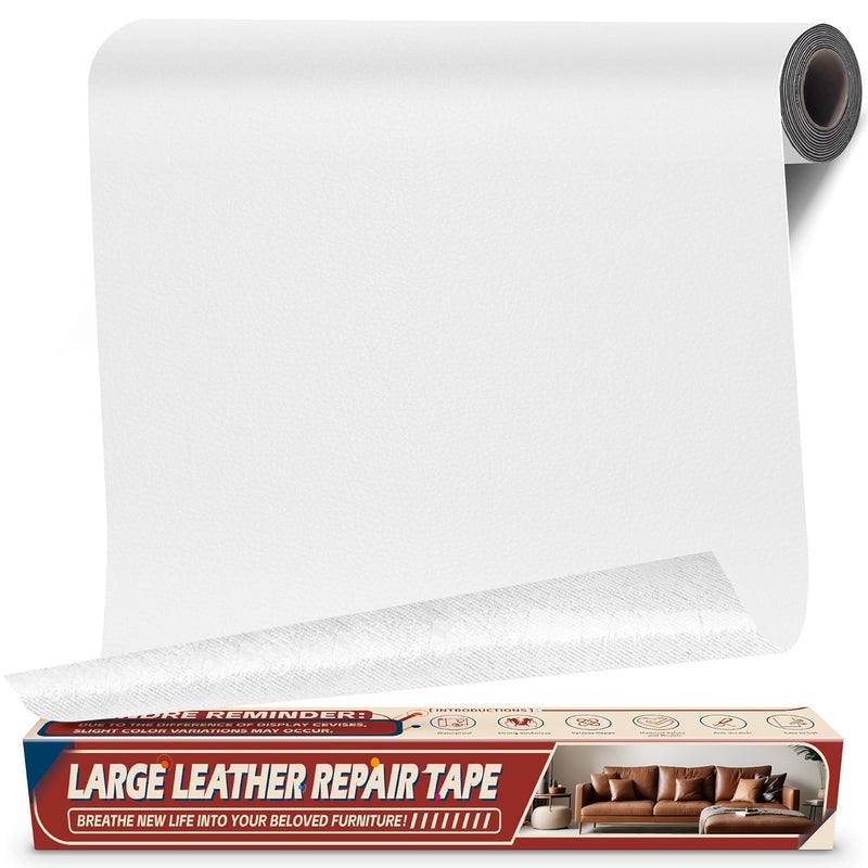 Cahomo Leather Repair Tape Patch, 17" x 79" Self Adhesive Leather Patches for Furniture,Vinyl Repair Kit for Car Seat, Couch, Chairs, Boat Seat, Sofa White - Image 1