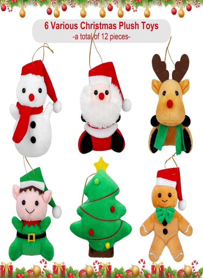 Elcoho 12 Pieces 5.7 Inch Christmas Mini Stuffed Animals Snowman Santa Christmas Tree Elk Gingerbread Man Christmas Elf Hanging Plush Toys Animal Themed Parties - Image 4