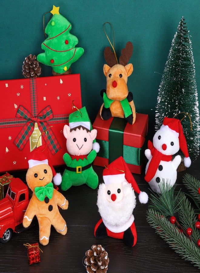 Elcoho 12 Pieces 5.7 Inch Christmas Mini Stuffed Animals Snowman Santa Christmas Tree Elk Gingerbread Man Christmas Elf Hanging Plush Toys Animal Themed Parties - Image 5