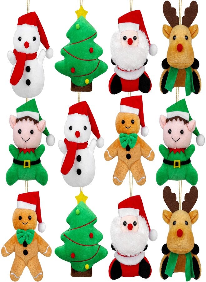 Elcoho 12 Pieces 5.7 Inch Christmas Mini Stuffed Animals Snowman Santa Christmas Tree Elk Gingerbread Man Christmas Elf Hanging Plush Toys Animal Themed Parties - Image 1