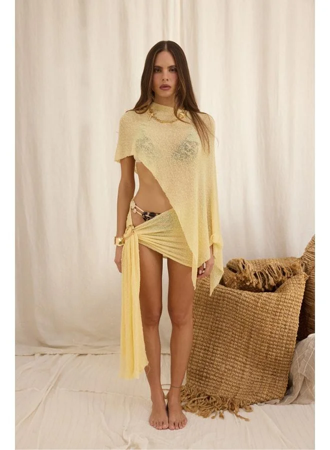 Bohemai  Minori Knotted Yellow Knit Pareo Shawl. for Women | Best Price UAE