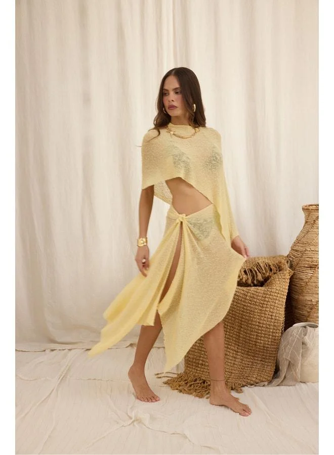 Bohemai  Minori Knotted Yellow Knit Pareo Shawl. for Women | Best Price UAE
