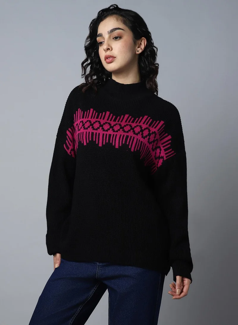 HIGH STAR Black Women's Black 100% Acrylic Regular Fit Sweater for Women | Best Price UAE