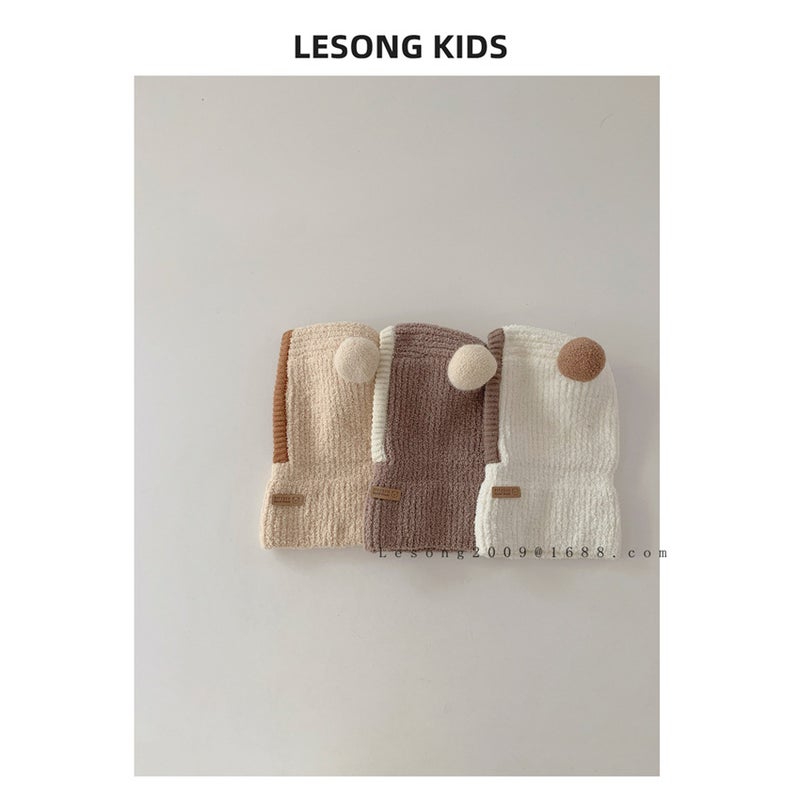 Ins Style Cute Ball Children'S Hat Scarf Integrated Western Style Men And Women Baby Windproof Warm Wool Hat - Image 5