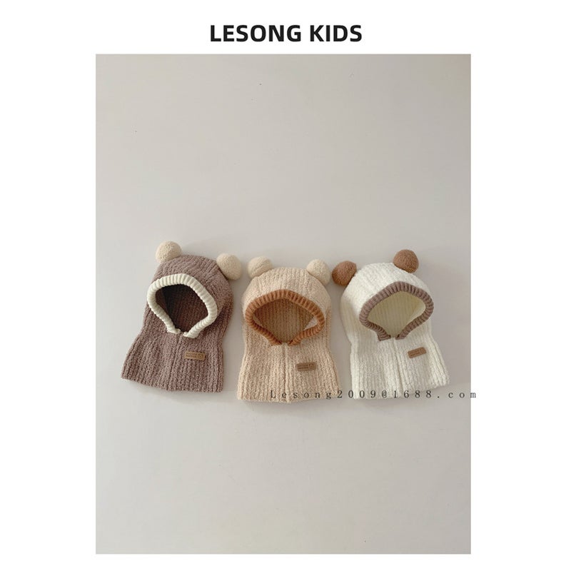 Ins Style Cute Ball Children'S Hat Scarf Integrated Western Style Men And Women Baby Windproof Warm Wool Hat - Image 2