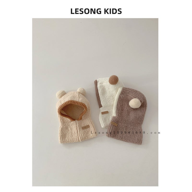 Ins Style Cute Ball Children'S Hat Scarf Integrated Western Style Men And Women Baby Windproof Warm Wool Hat - Image 3