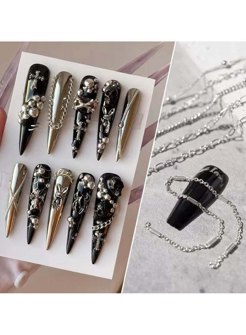 جلوسكي 12 شبكات سلسلة الأظافر المعدنية Y2K الذهب والأظافر الفضية أساليب جوف بونك سحر المجوهرات مختلطة الفخامة الأظافر ديكور الملحقات - Image 3