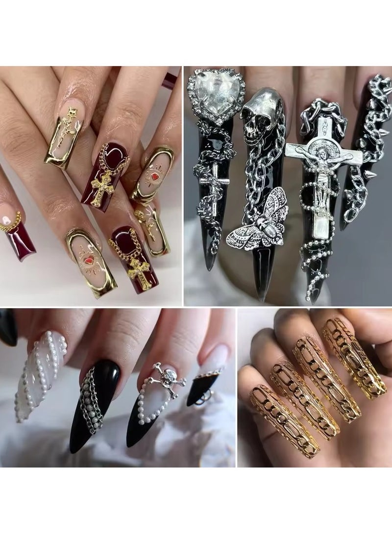 جلوسكي 12 شبكات سلسلة الأظافر المعدنية Y2K الذهب والأظافر الفضية أساليب جوف بونك سحر المجوهرات مختلطة الفخامة الأظافر ديكور الملحقات - Image 4