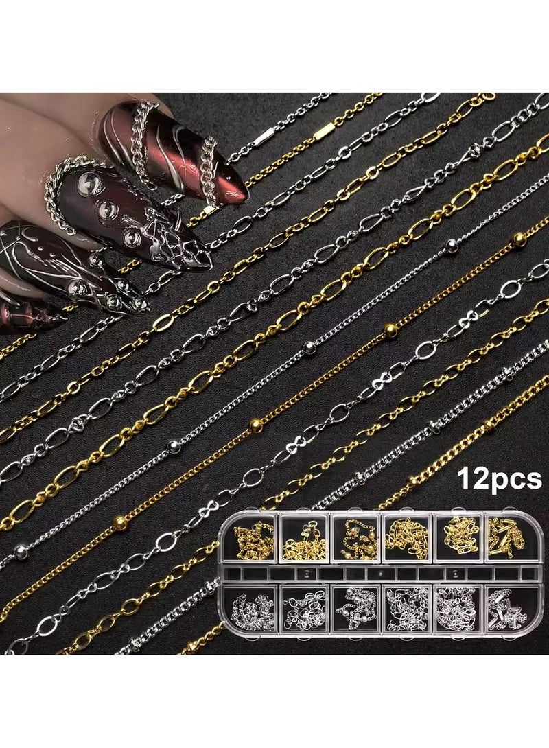 جلوسكي 12 شبكات سلسلة الأظافر المعدنية Y2K الذهب والأظافر الفضية أساليب جوف بونك سحر المجوهرات مختلطة الفخامة الأظافر ديكور الملحقات - Image 5