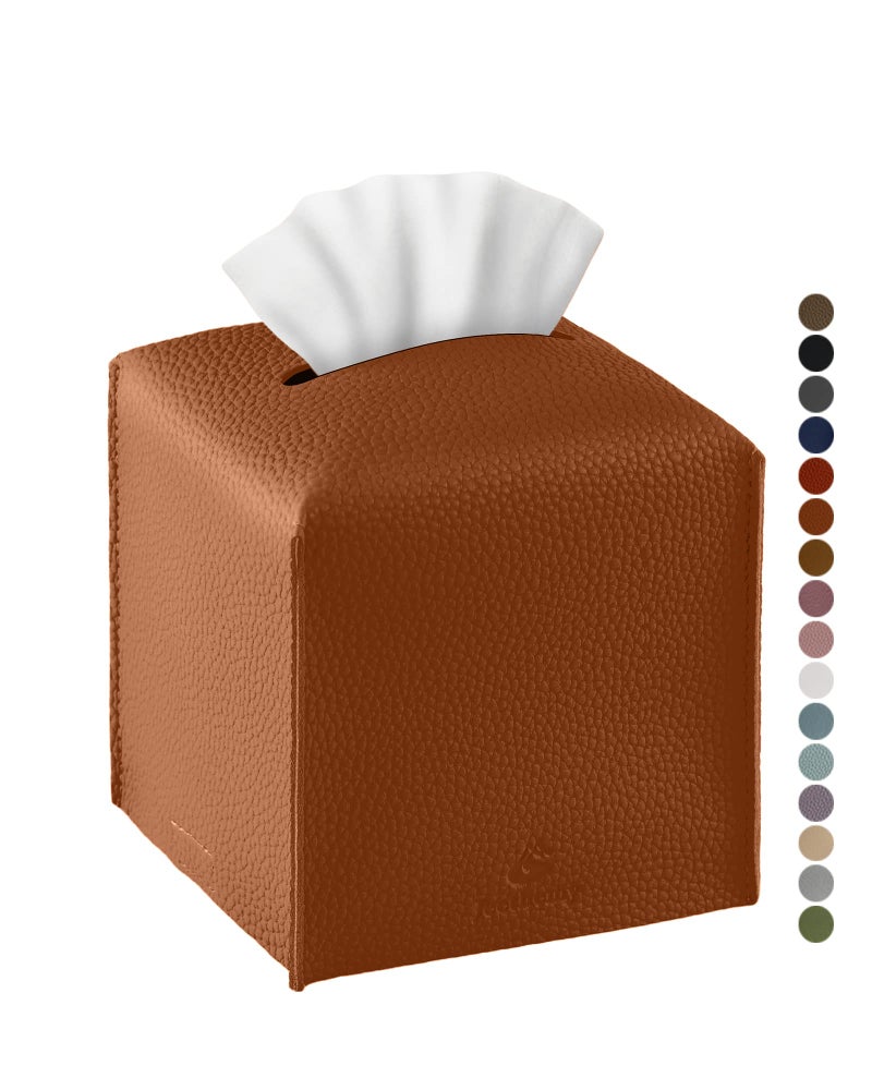 Tissue Box Cover Jeethemy Square PU Leather Tissue Box Holder Modern Tissue Case Facial Paper Organizer Dispenser5X5X5Single Camel