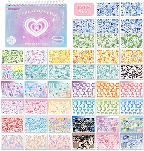 DAPUTOU 2500PCS Scrapbook Stickers Book - Cute Butterfly Stars Heart Letter Glitter Self-Adhesive Korean Bows Ribbons Kpop for Kids Girls Boys Aesthetic Craft Scrapbooking Junk Journal 50-Page - Image 1