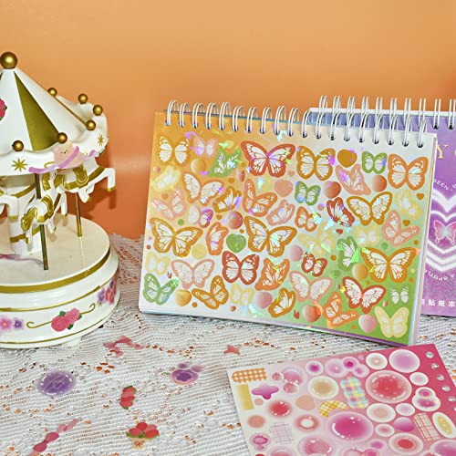DAPUTOU 2500PCS Scrapbook Stickers Book - Cute Butterfly Stars Heart Letter Glitter Self-Adhesive Korean Bows Ribbons Kpop for Kids Girls Boys Aesthetic Craft Scrapbooking Junk Journal 50-Page - Image 3