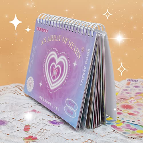DAPUTOU 2500PCS Scrapbook Stickers Book - Cute Butterfly Stars Heart Letter Glitter Self-Adhesive Korean Bows Ribbons Kpop for Kids Girls Boys Aesthetic Craft Scrapbooking Junk Journal 50-Page - Image 4