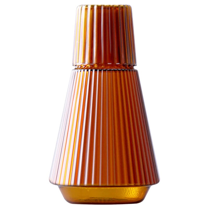 Sizikato Sizikato 30 Oz Classic Striped Glass Bedside Night Water Carafe with Tumbler Glass 