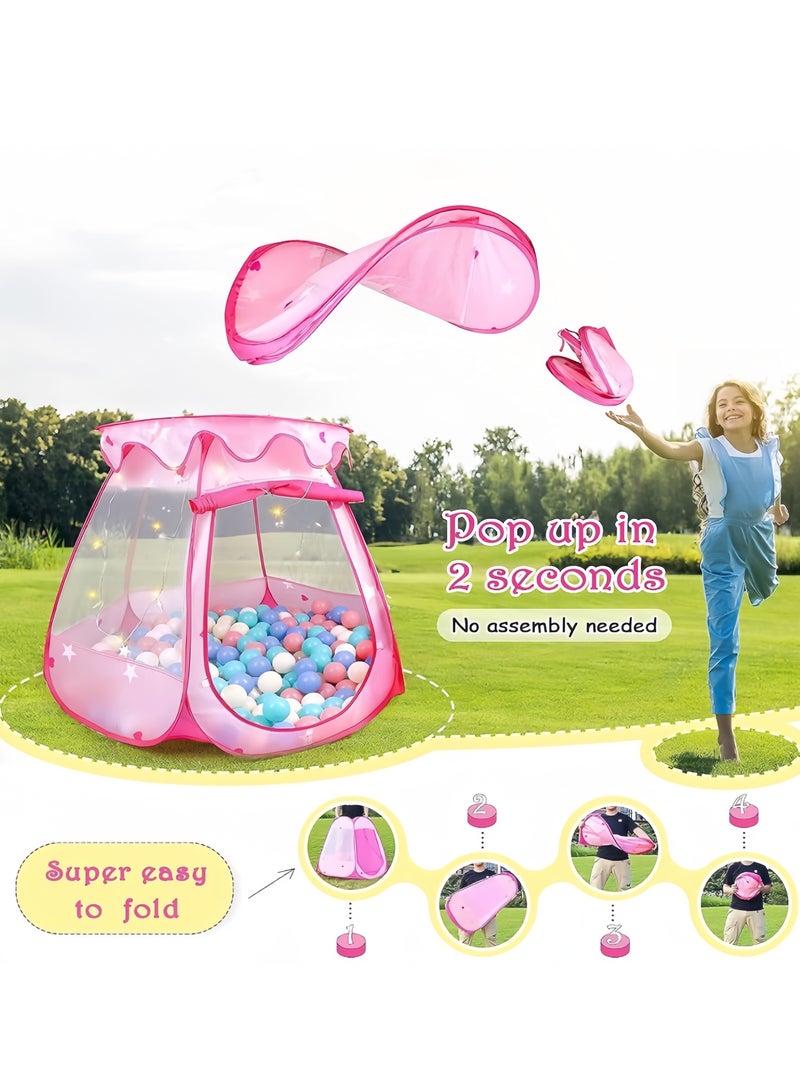 Ocean ball pool princess house, Pop Up Princess Tent,six-sided foldable easy to fold,children's tent toy with Portable Bag, Indoor and Outdoor Toddler Playhouse for 1-3 Old Kids，115x93x66cm(Balls Not Included)  - Image 3