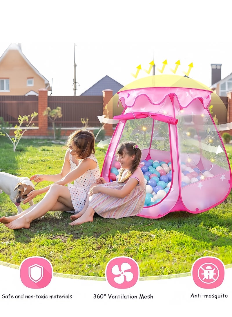 Ocean ball pool princess house, Pop Up Princess Tent,six-sided foldable easy to fold,children's tent toy with Portable Bag, Indoor and Outdoor Toddler Playhouse for 1-3 Old Kids，115x93x66cm(Balls Not Included)  - Image 4