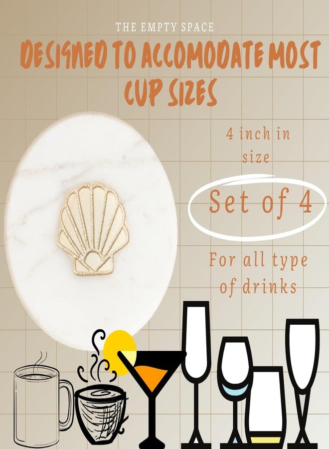 THE EMPTY SPACES The Empty Space Sea-Shell Marble Coaster in Golden Inlay. Set of 4 Luxe Designer Coasters for Tea Coffee or Cocktials. Suitable for All Kinds of Cups. Perfect for Gifting. - Image 4
