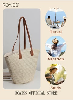 roaiss Women Straw Woven Shoulder Bag Summer Beach Travel Crossbody Handbag Classics Satchel Purse Woven Handbags Women Straw Tote Bag with Zip Woven Basket Bags  - Image 3