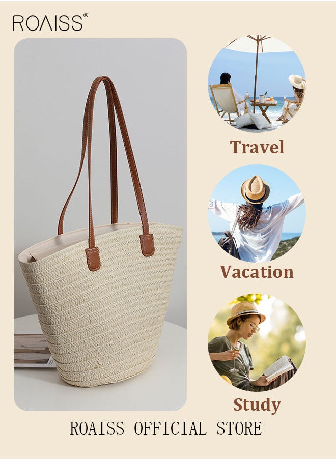 roaiss Women Straw Woven Shoulder Bag Summer Beach Travel Crossbody Handbag Classics Satchel Purse Woven Handbags Women Straw Tote Bag with Zip Woven Basket Bags  - Image 3