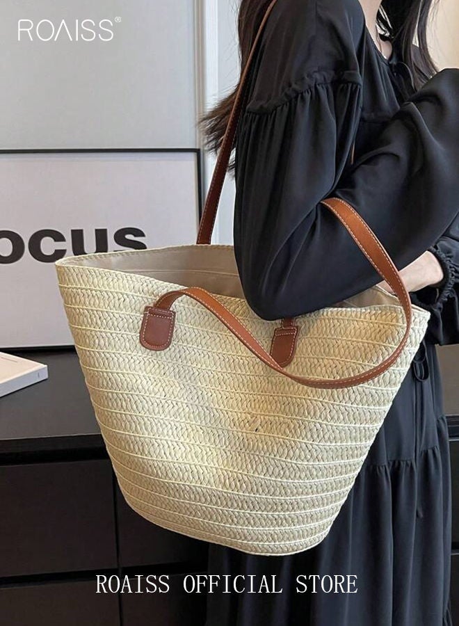 Women Straw Woven Shoulder Bag Summer Beach Travel Crossbody Handbag Classics Satchel Purse Woven Handbags Women Straw Tote Bag with Zip Woven Basket Bags