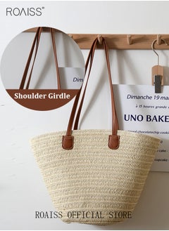 roaiss Women Straw Woven Shoulder Bag Summer Beach Travel Crossbody Handbag Classics Satchel Purse Woven Handbags Women Straw Tote Bag with Zip Woven Basket Bags  - Image 5