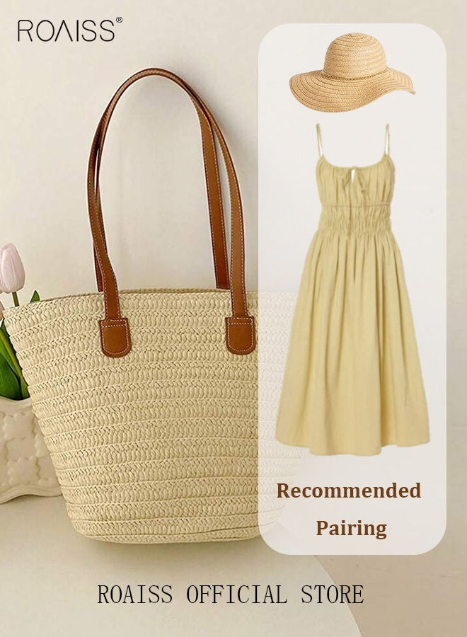 Women Straw Woven Shoulder Bag Summer Beach Travel Crossbody Handbag Classics Satchel Purse Woven Handbags Women Straw Tote Bag with Zip Woven Basket Bags